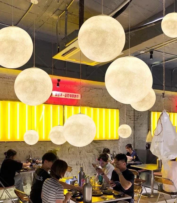 Nordic Led Resin 3D Moon Pendant Lights Bedroom Living Room Dining Lighting Decoration Interior Modern Planet Pendant Lamp