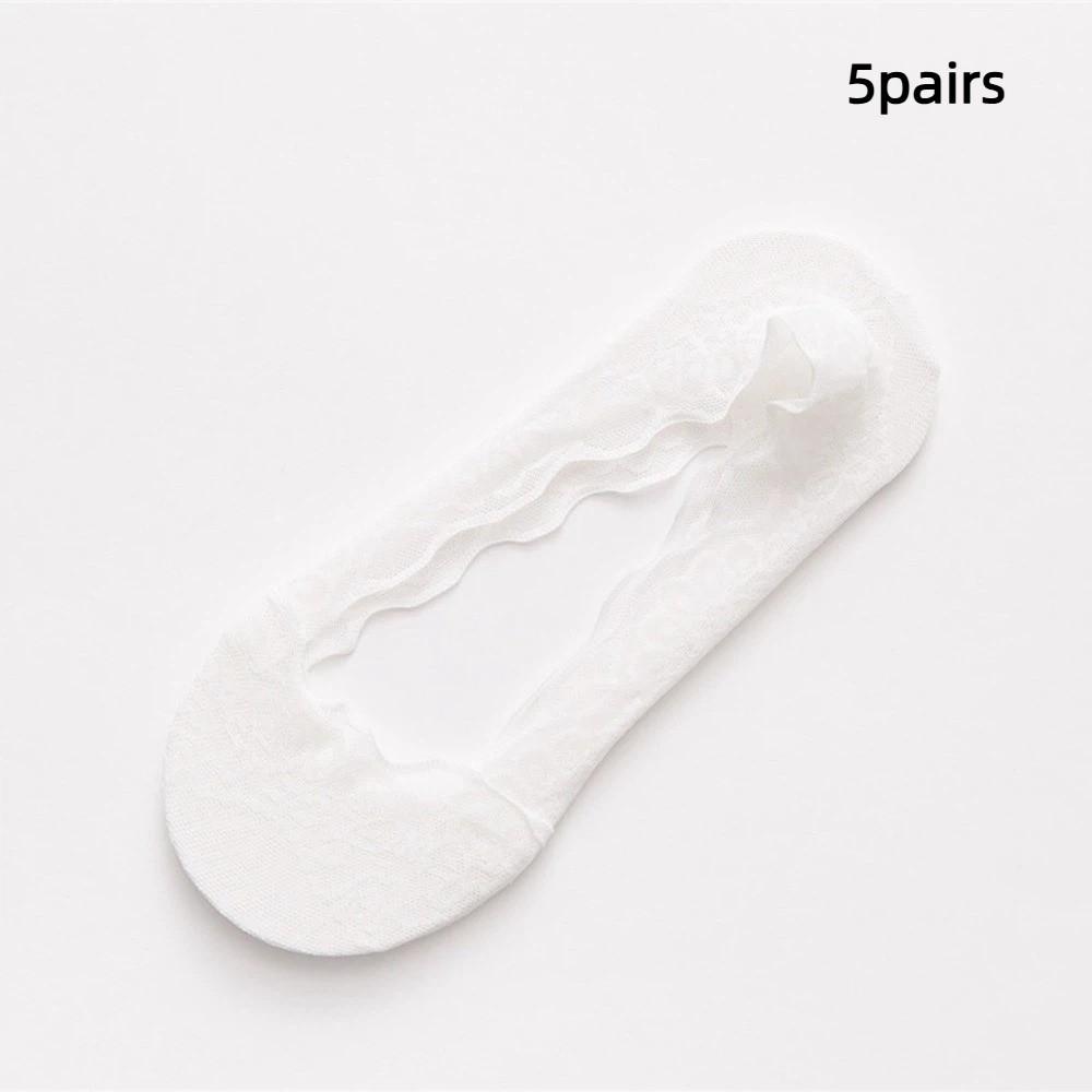 5 Pairs Comfortable Lace Women s Socks Low Cut Ultra-thin Invisible Boat Socks Silicone Non-Slip Cotton Bottom Thin Socks Spring