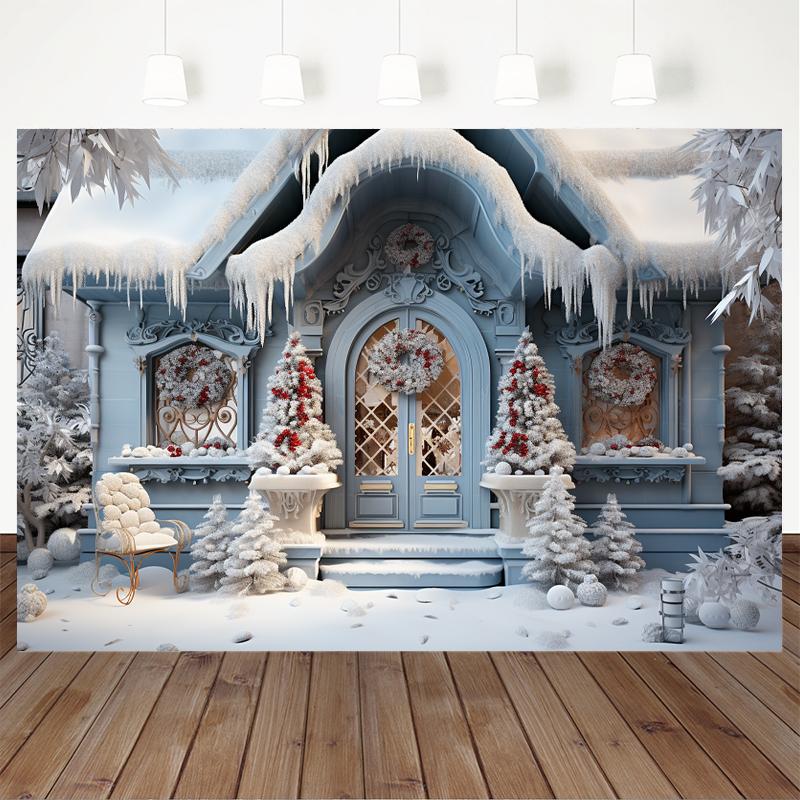 Mocsicka Christmas House Photography Backdrop Xmas Tree Winter Snow Decorations Family Children Photo Backgrounds Shooting Props