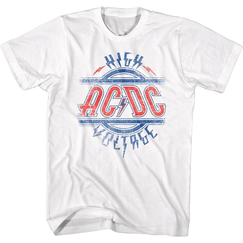 AC/DC High Voltage White Rock and Roll Music Band T-T-shirt Tops Tees Men's Women's Unisex
