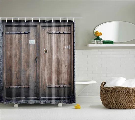 Vintage Style Wooden Door Bathroom Shower Curtains Frabic Waterproof Polyester Bath Curtain With Hooks
