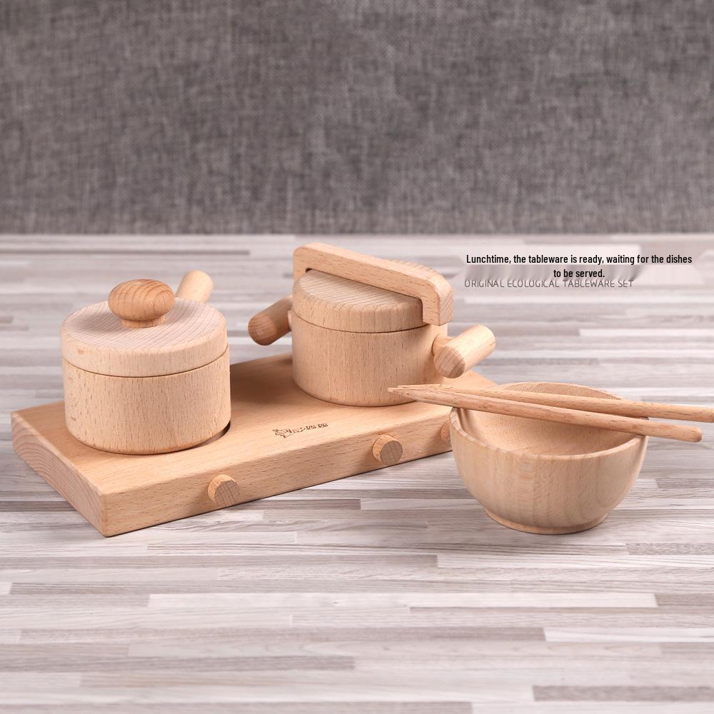 Beechwood Kids' Pretend Play Cooking Set - Wooden Kitchen & Tableware Educational Toys