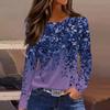 Women's Fashion Casual Slit Hem Round Neck Long Sleeve Loose Printed T-Shirt Ladies Top Christmas