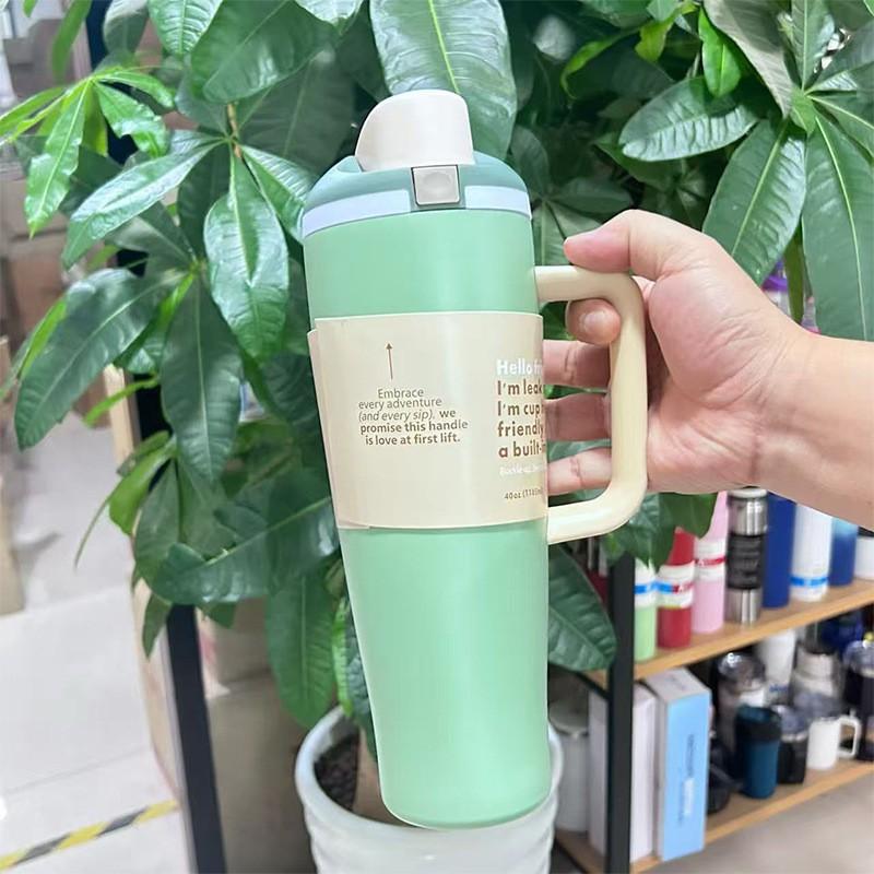 40oz Stainless Steel Vacuum Insulated Travel Mug With Handle Straw Lid Car Office Outdoor Use