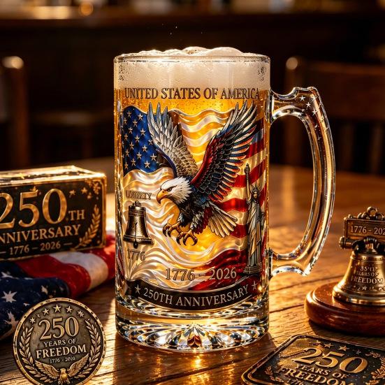 250th Anniversary Whiskey Bottle Thick Glass Decanter with Handle Beer Mug for History Buffs And Veterans