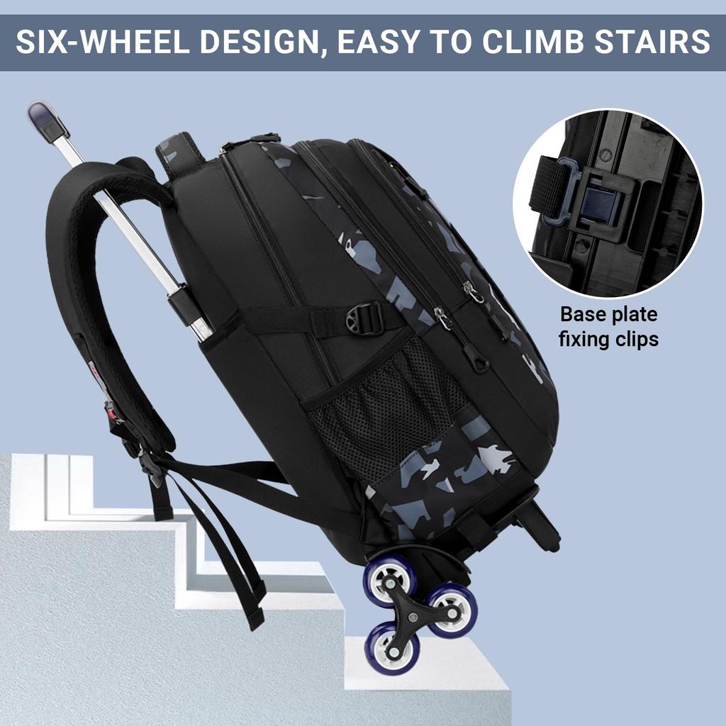 School Backpack Trolley for Boys Men Backpack with Wheels School Bag Boys Teenagers Waterproof Casual Daypack 16 Inch