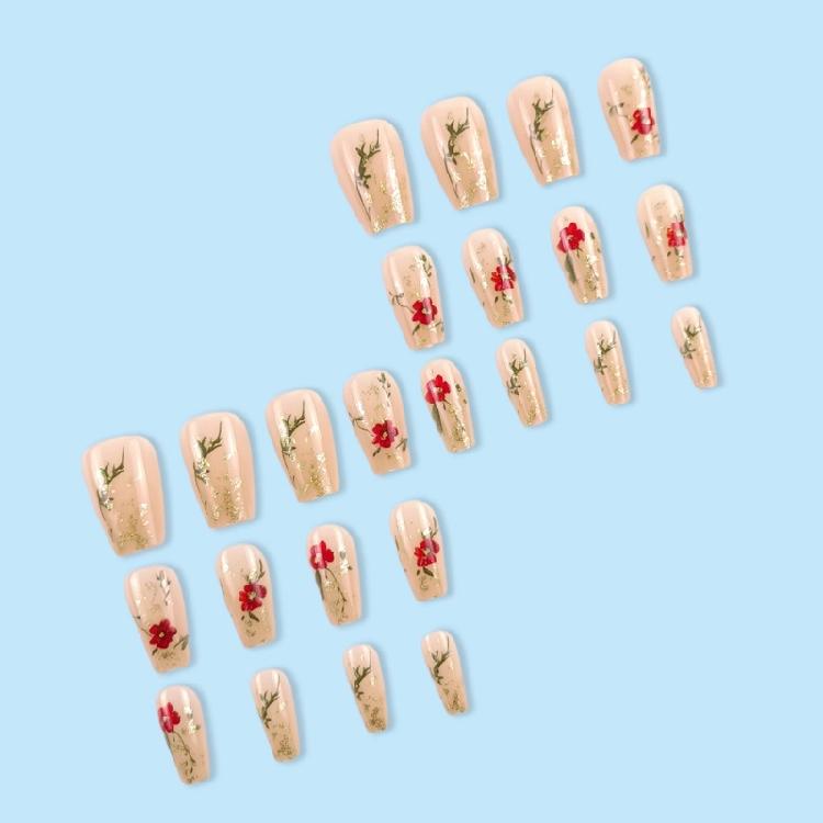 Square Nail Tips Flower Fake Nail Glues On Nail Stick On Nail Press On Nail Artificial False Nail for Womens and Girls