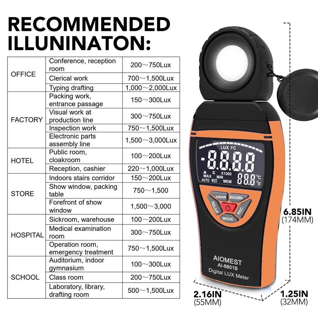 Digital illuminance meter,High accuracy and fast response,Light detector: used for light detection,LCD display,1-400,000Lux