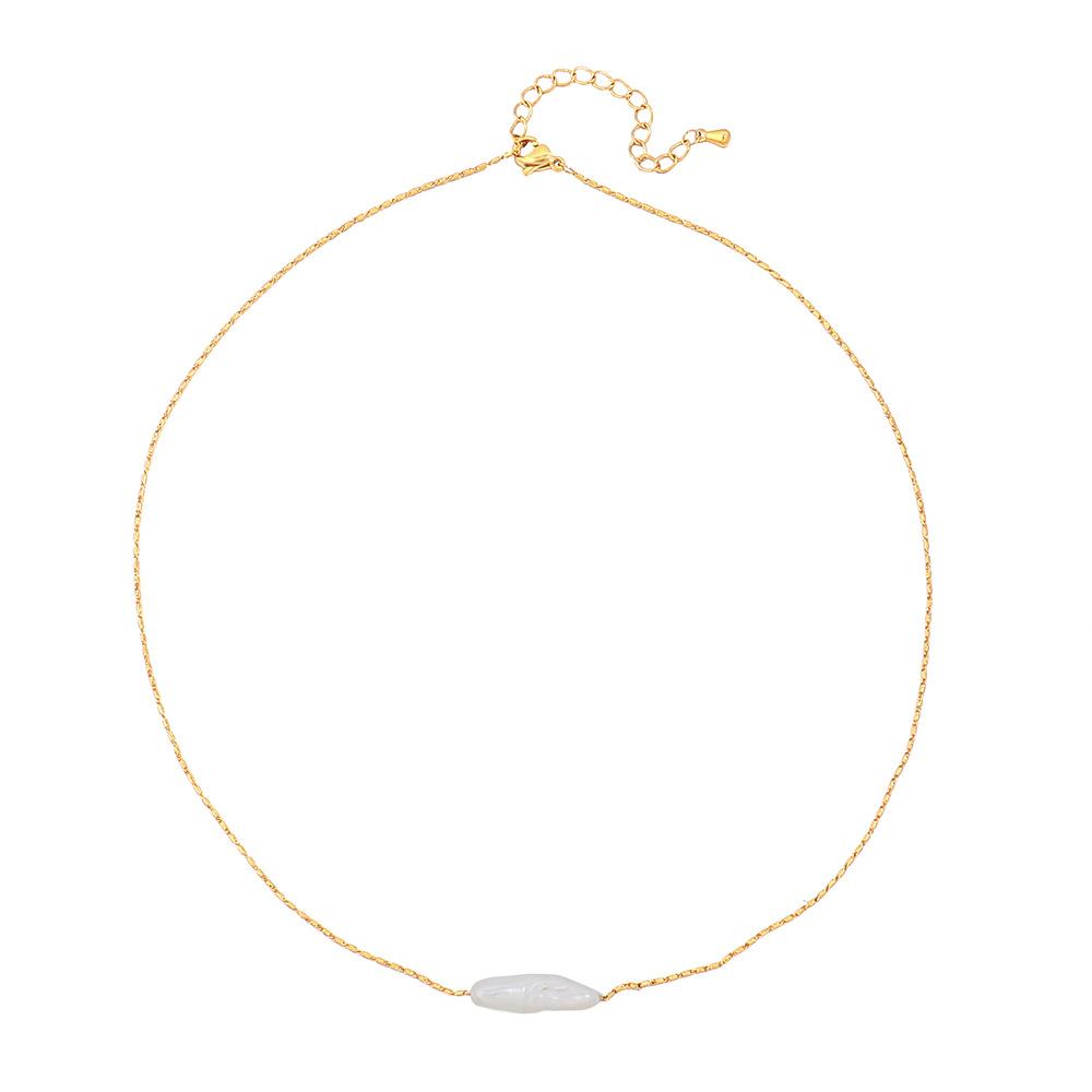 GEMCHIC Women s French Style Irregular Freshwater Pearl Layered Brass Necklace Geometric Design Light Luxury Collarbone Chain
