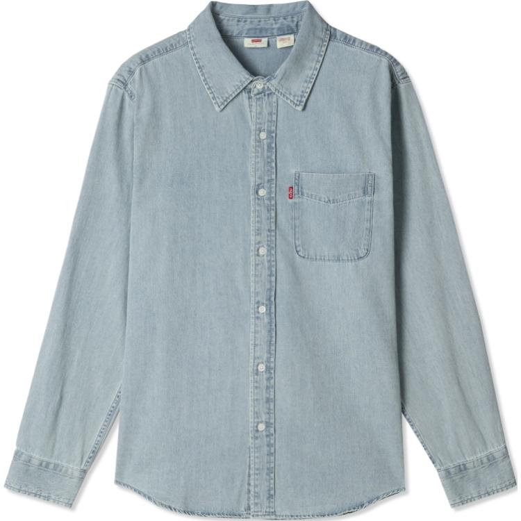 Levis Plain Minimalist Comfortable Denim Long Sleeve Shirt Men Shirts Light-Blue 002HI-0001