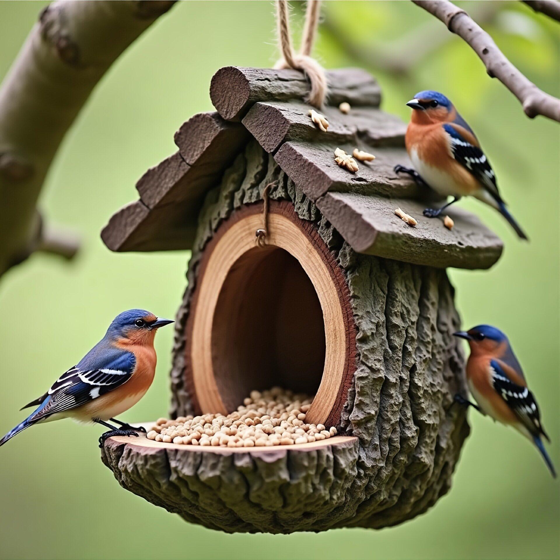 Natural Bark Bird House Weatherproof Hanging Bird Nest Feeder for Wild Birds & Garden Decoration