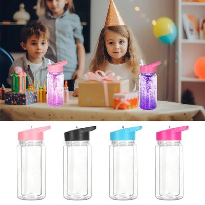 NEW 300ml Capacity Snow Globe Tumbler Reusable Double Layers Mason Jar Cups Pre-Drilled Break-Resistant Plastic Tumbler Children