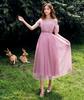 2025 New Off-the-Shoulder Bridesmaid Dress: Mid-Length, Slimming, with Fairy Charm for Special Occasions.
