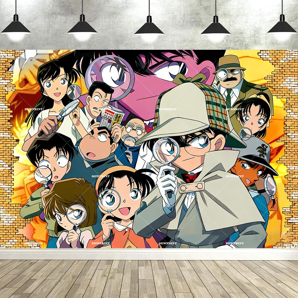 Dewprint Cartoon C-Conan Birthday Backdrop Detective Anime Themed Birthday Party Decorations Birthday Banner Photo Props