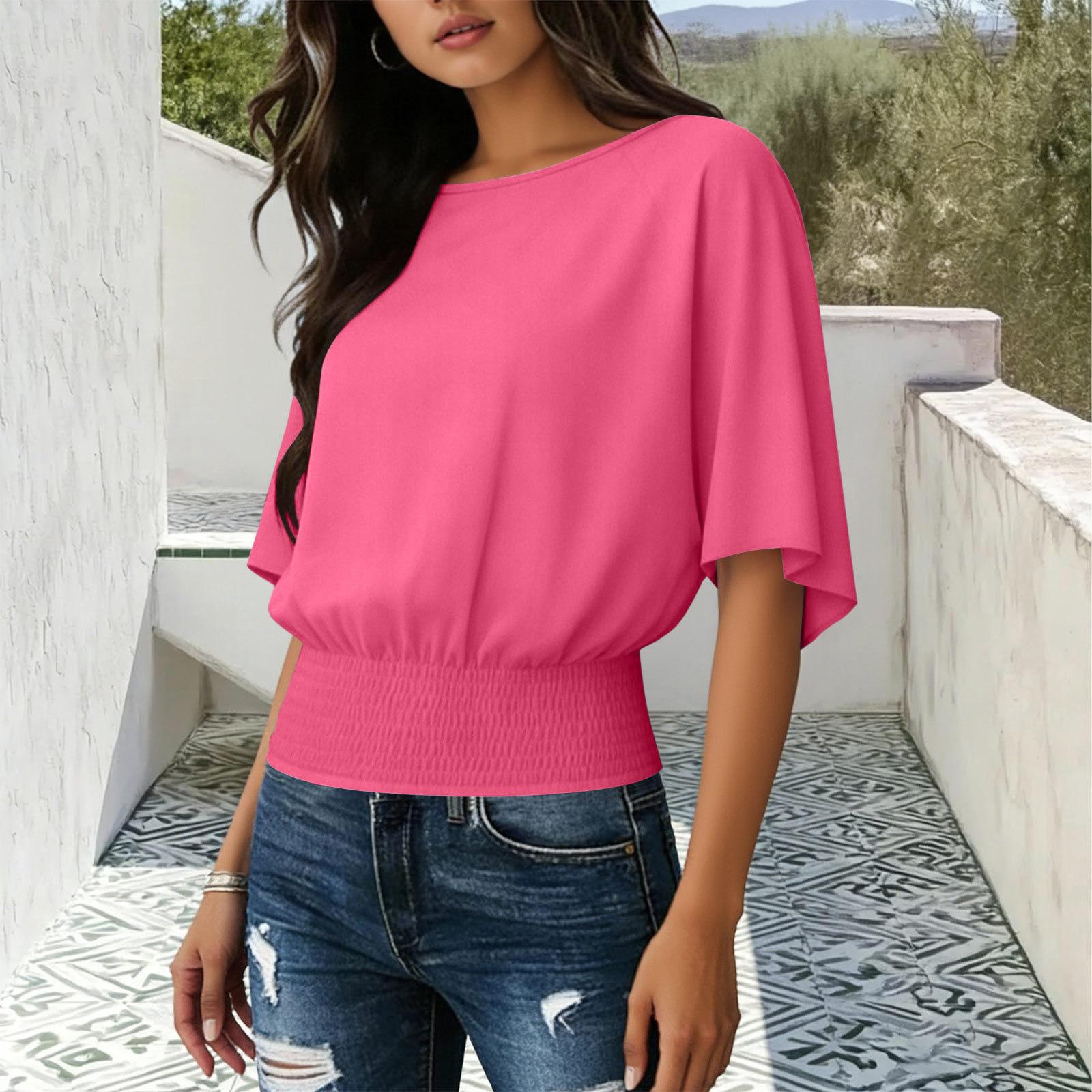 

Женская модная повседневная футболка свободного кроя с коротким рукавом и круглым вырезом L