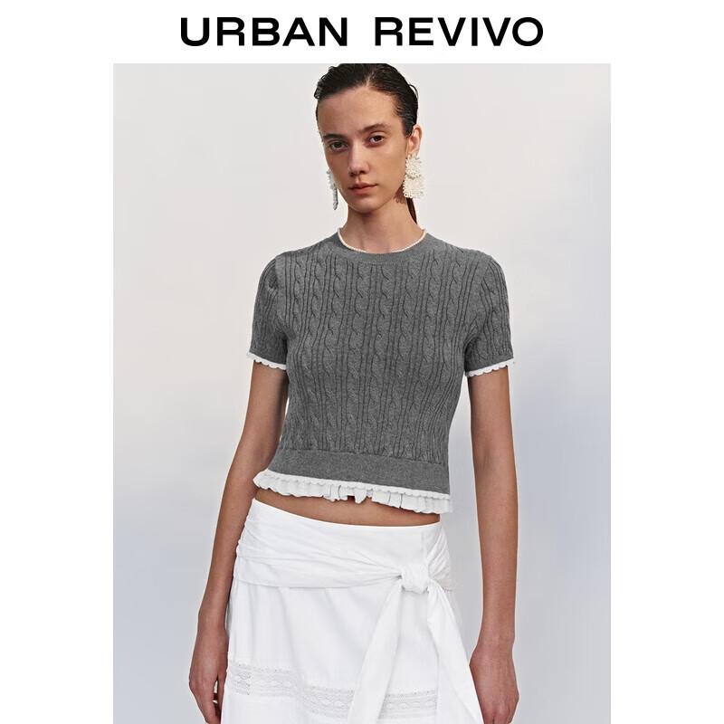 

Женский трикотажный топ с коротким рукавом, пэчворк, имитация двойки S