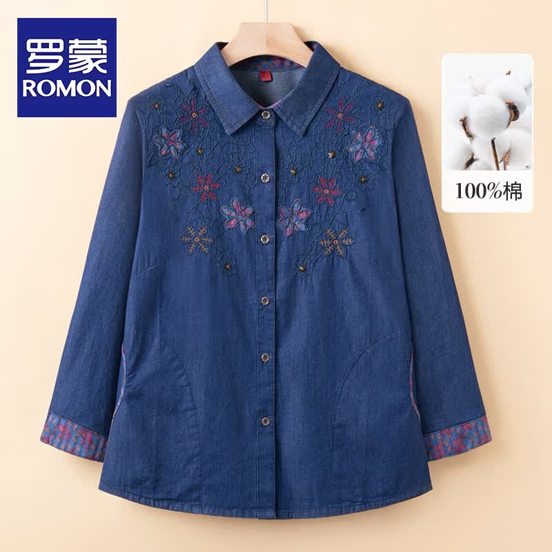 ROMON Women s Pure Cotton Denim Shirt L