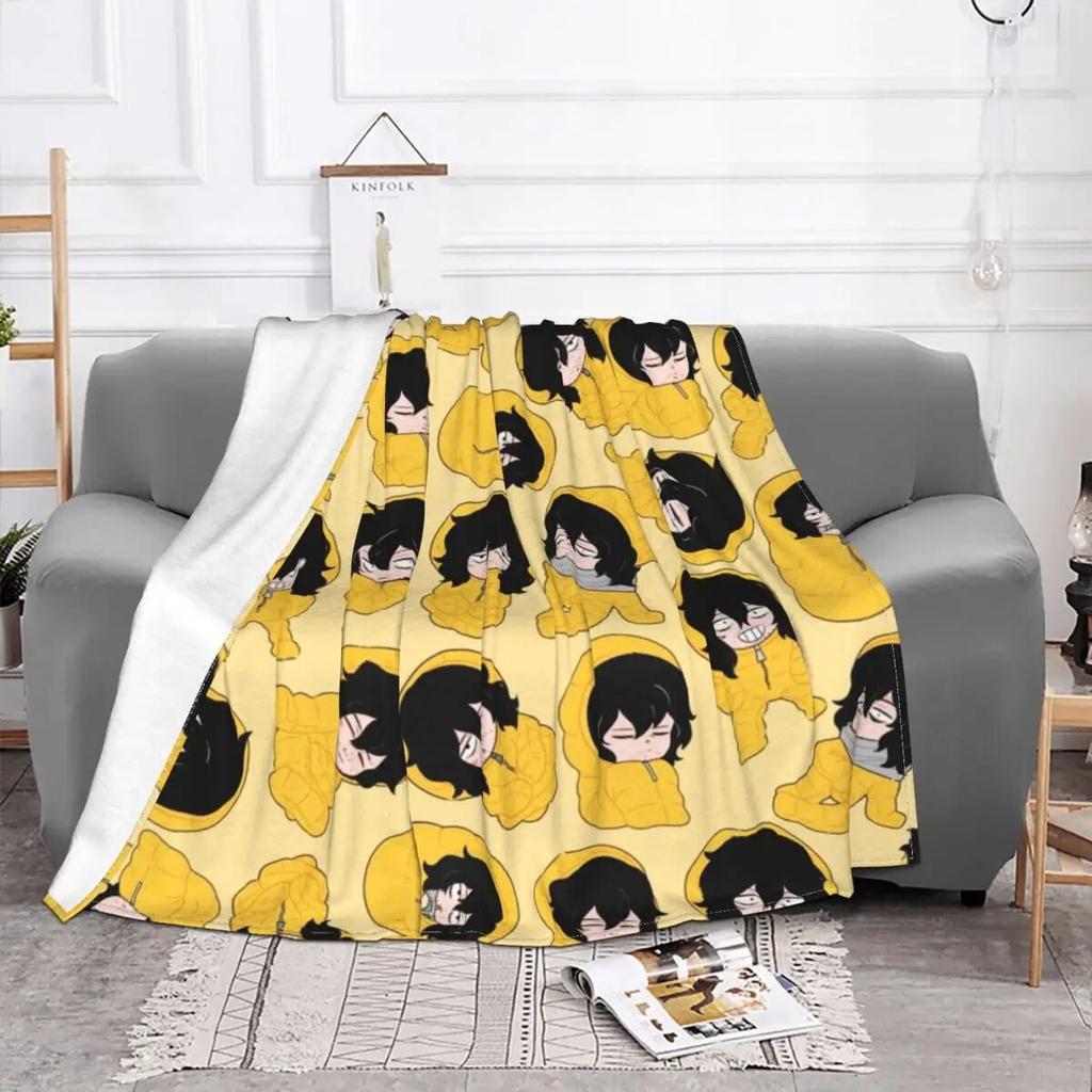 Aizawa In A Sleeping Bag Pattern My Hero Academia Blanket Flannel Print Multifunction Warm Throw Blanket for Bed Car Rug Piece