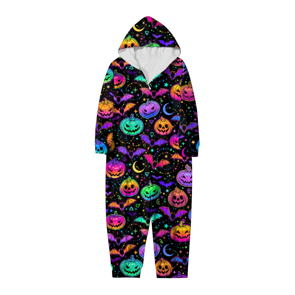 Halloween Printed Family Matching Hooded Long Sleeved Zippered Hooded Jumpsuit Set