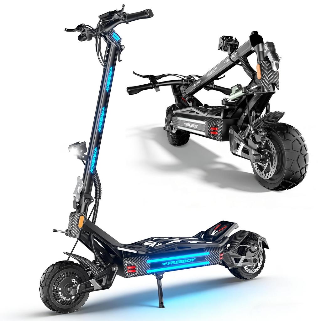Patinete Elétrico FREEBOY H16 60V 30Ah Bateria de Alta Capacidade 3000W Motor Potente Pneus Off-Road de 11 Polegadas E-Scooter Dobrável para Todos os Terrenos para Adultos