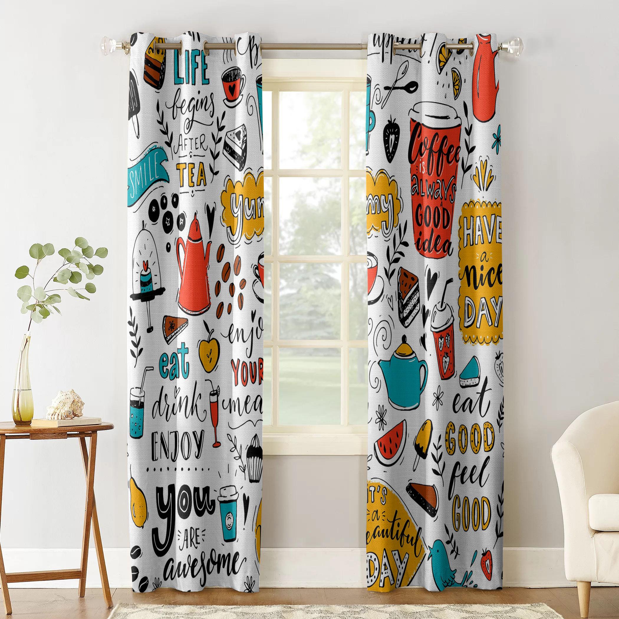 Кафе каракули чайник чашка еда оконные шторы Спальня Кухня Декор занавес панель оконные — фото 3