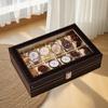 High-Value Faux Leather 12-Position Watch Storage Box Wristwatch Window Display Large Capacity with Lid Watch Box