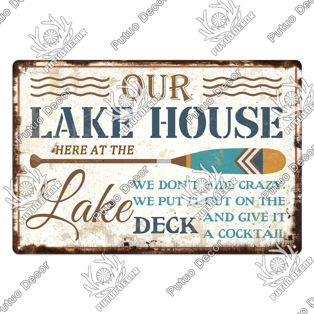Putuo Decor Lake House Vintage Tin Signs Rustic Plaque Metal Plate Wall Art Decor for Living Room Kitchen and Entryway Posters