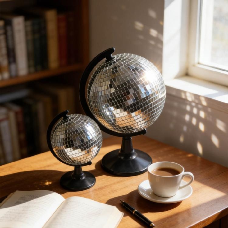 Ασημένιες Σφαίρες Disco Σφαίρα Γλυπτά Καθρέφτης Σφαίρα Disco Σφαίρα Γλυπτό με Βάση Επιτραπέζιο Διακοσμητικό για Διακοσμήσεις Σπιτιού Πάρτι