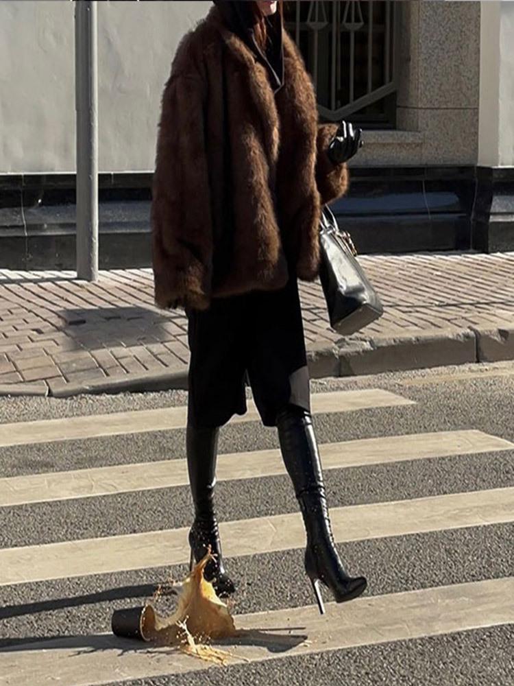 Solid Color Plush Lapel Faux Fur Coat - Comfortable, Warm Autumn/Winter Fashion