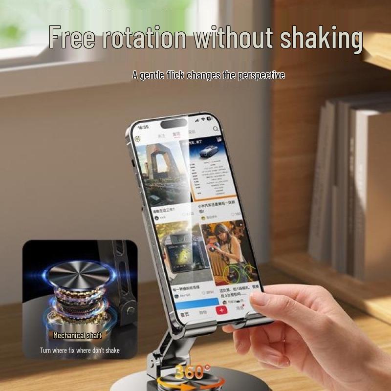 Universal Metal Phone and Tablet Holder: 360° Rotatable, Foldable Stand for Desktop and Live Streaming