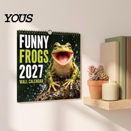 Practical Gift for Colleagues 2027 Funny Frog Wall Calendar, Cute Animal Illustration Monthly Planner To Do List Home Office, Mark