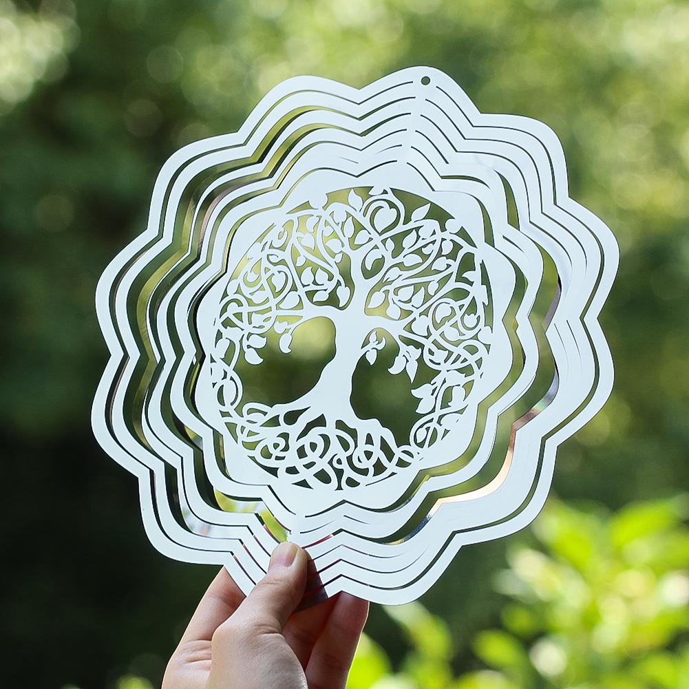 20cm Wind Spinner Tree of Life 3D Rotating Stainless Steel Mirror Reflective Streaming Visual Effect Outdoor Garden Decoration