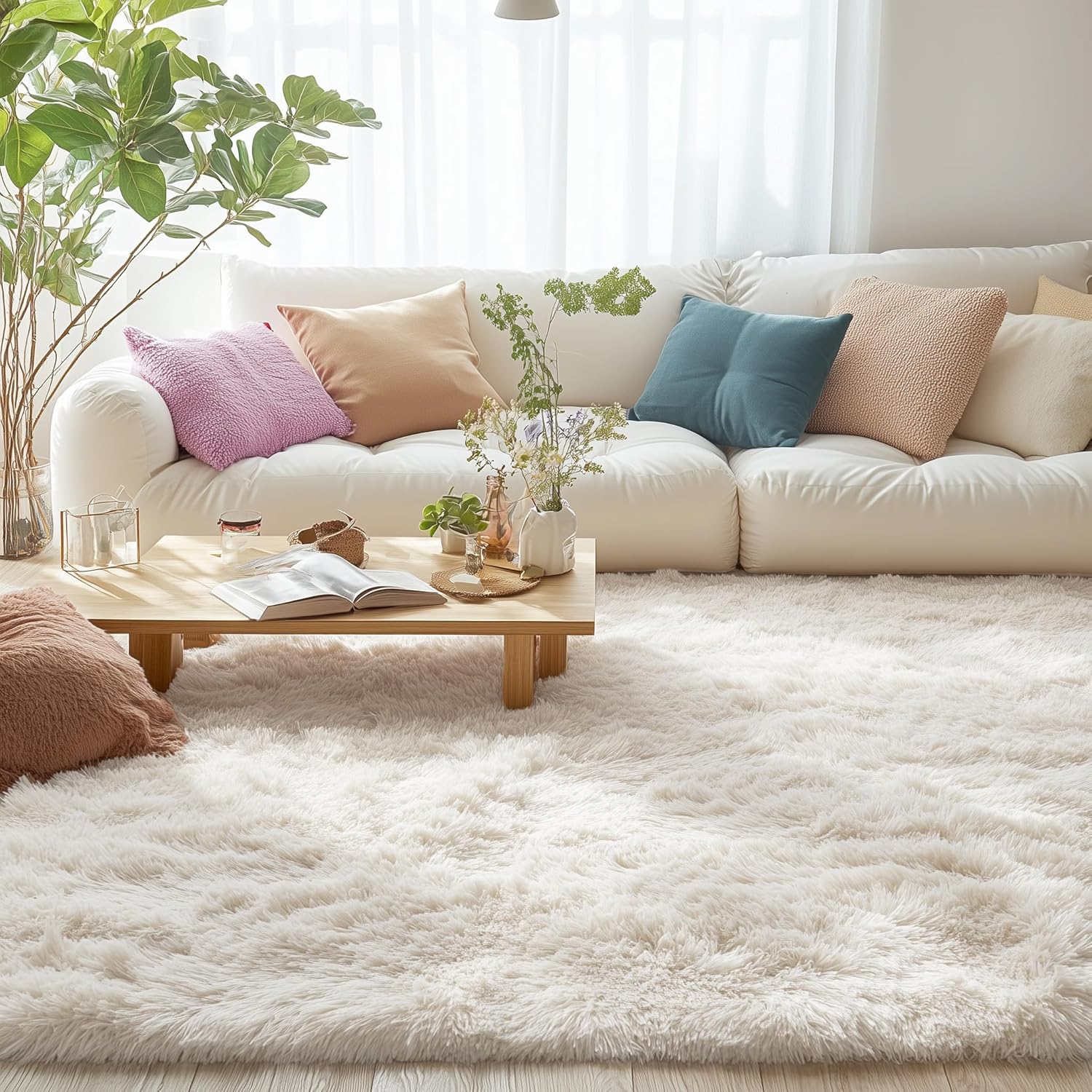 

Silky Plush Fluffy Carpet Soft Shaggy Sofa Area Rug for Living Room Bedroom Floor Mat Kids Play Cushion Home Decor Gray Beige 40X60cm Small sample