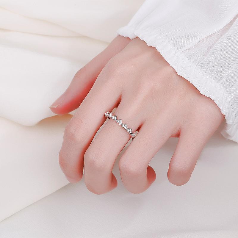 Trend Heart Shaped Diamond Single Row Couple Ring For Women Zircon Real S925 Silver Christmas Engagement Gift Jewelry