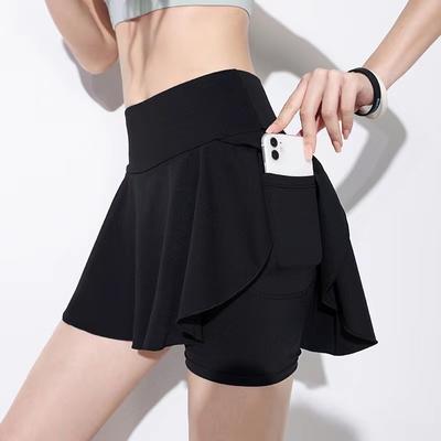 Pantalones superelásticos falsos de dos piezas para correr, Yoga, Fitness, tenis, voleibol, bádminton, talla grande, secado rápido