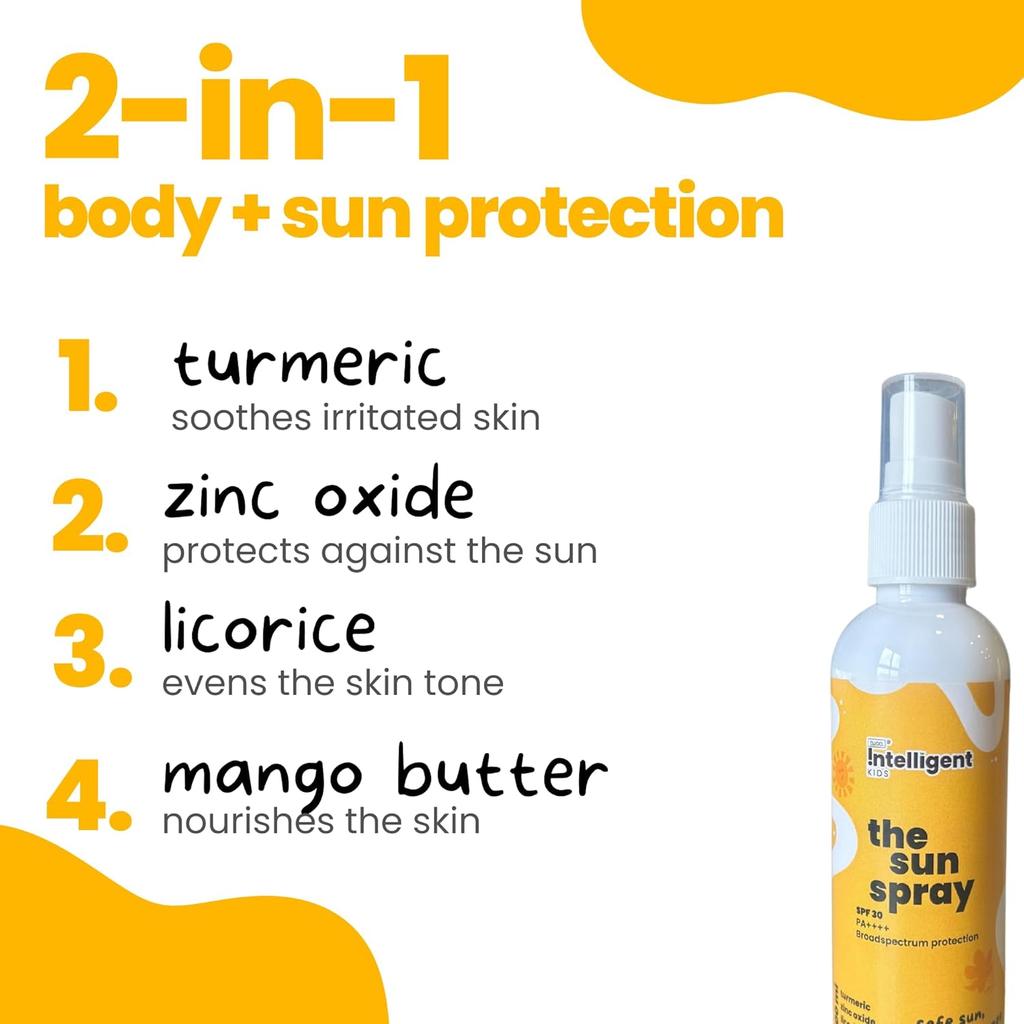 Tuco® Kids 2 In 1 Sunscreen Spray with SPF 30 | Turmeric, Licorice, Mango Butter | UVA/UVB PA++++| Ages 2-5, 5-10, 10-15 | 100 ml-Pack of 2 |