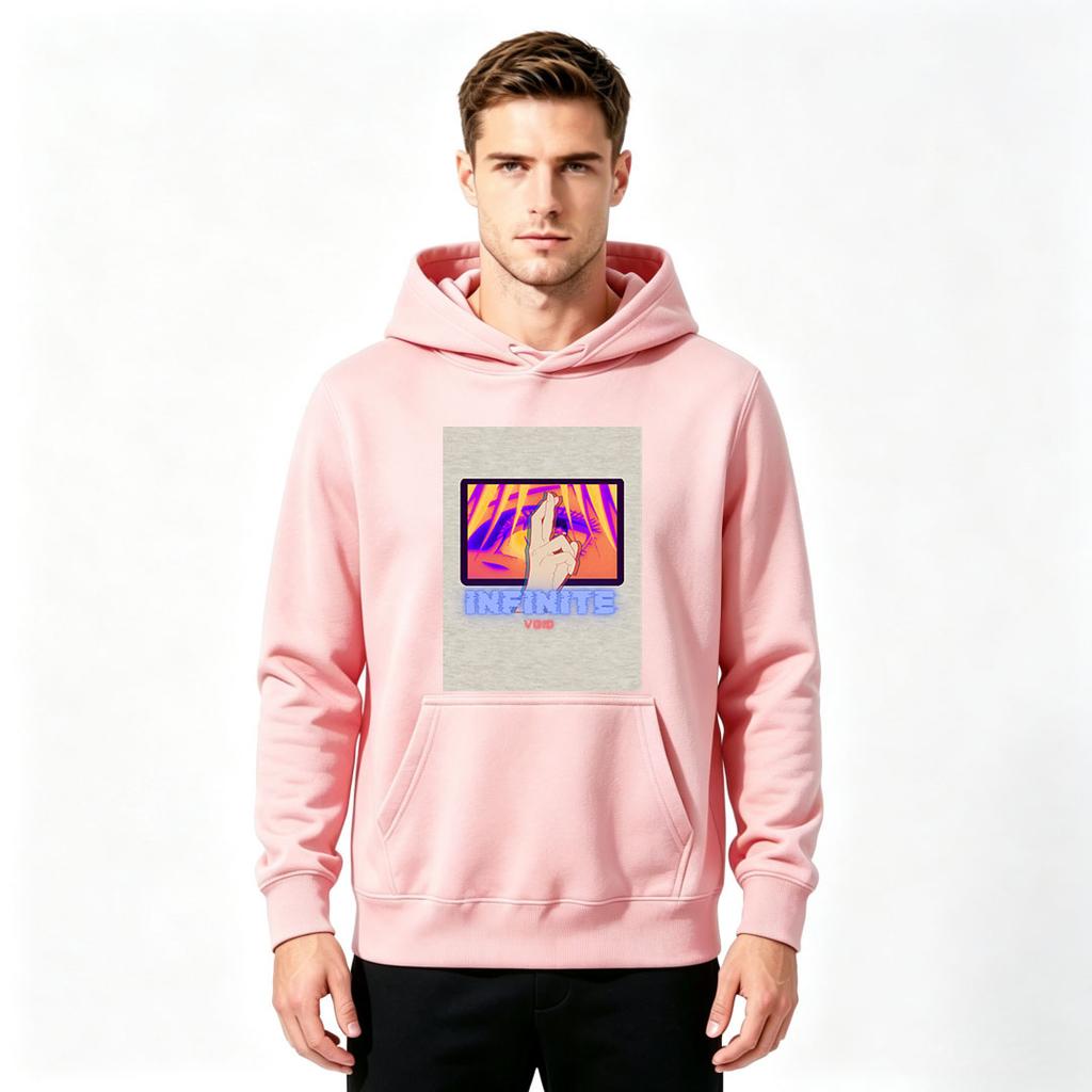 Men's Retro Anime Hand Gesture Print Pullover Hoodie Casual Long Sleeve Loose Hooded Sweatshirt