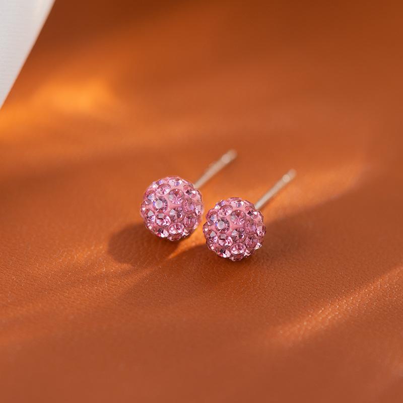 Soft Clay Crystal Ball Ear Stud with Bone Setting, Fashionable for Daily Wear, Full Diamond Design, High-end Romantic Couple Ear Stud Earrings