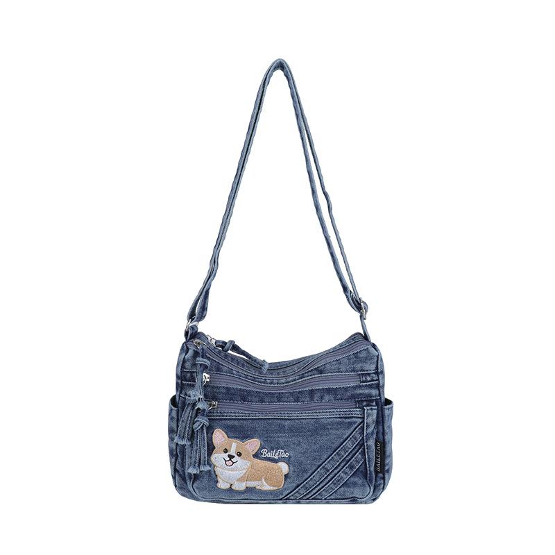 Multi-pocket Dog-pattern Casual Commuting Lightweight Large-capacity Shoulder Bag with Crossbody Strap Casually