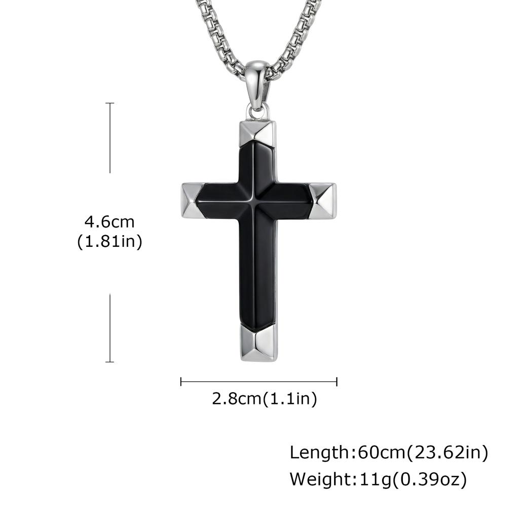 Luxe Natuurlijke Zwarte Onyx Kruis Ketting voor Mannen, Waterdichte Roestvrij Staal Kruis Hanger, Sieraden Cadeau voor Echtgenoot Vader Zoon