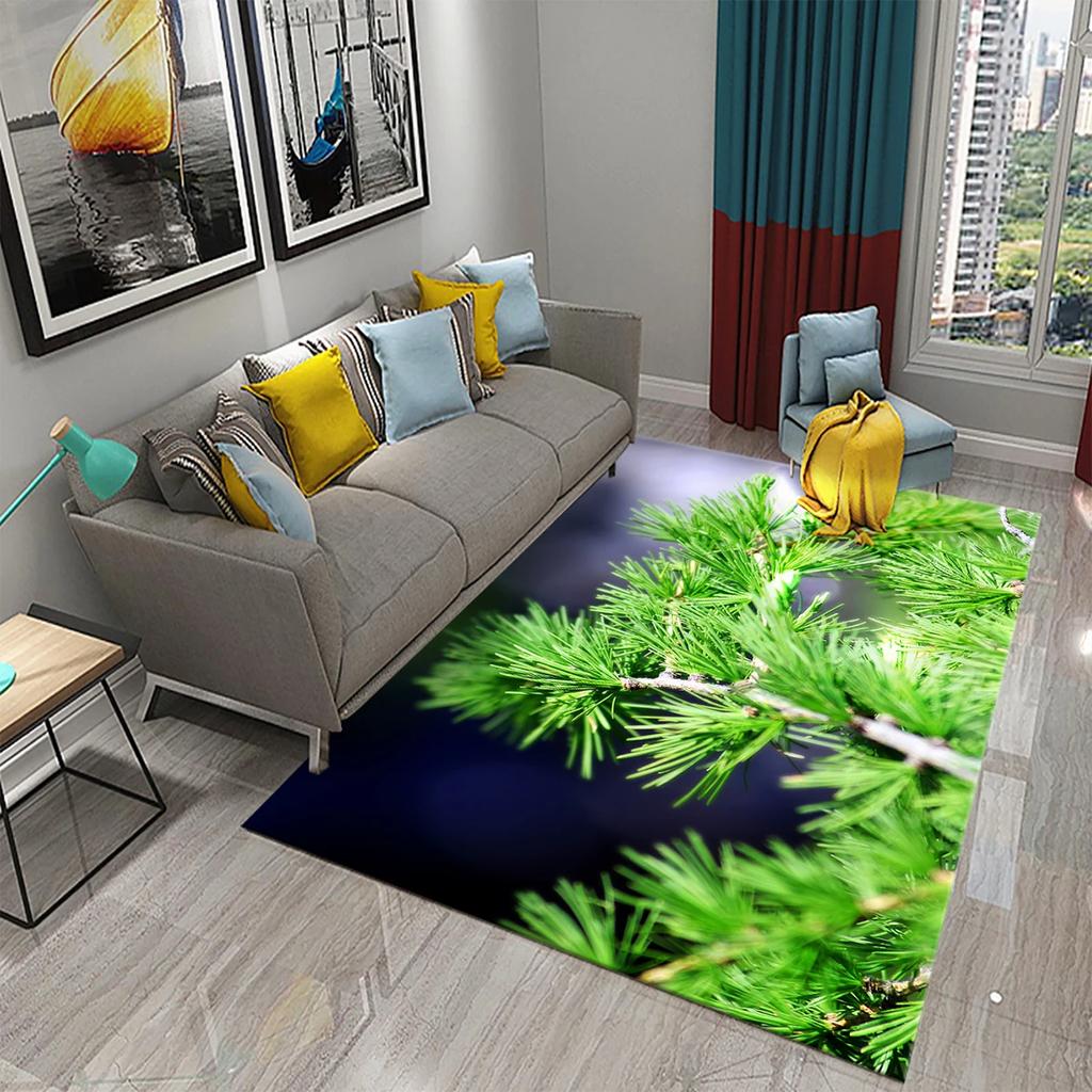 3D Grüner Kiefernteppich für Wald Schnee Kiefernzapfen Teppiche für Küche Badezimmer Rutschfeste Matte Wohnzimmer Schlafzimmer Eingang Dekor Teppich