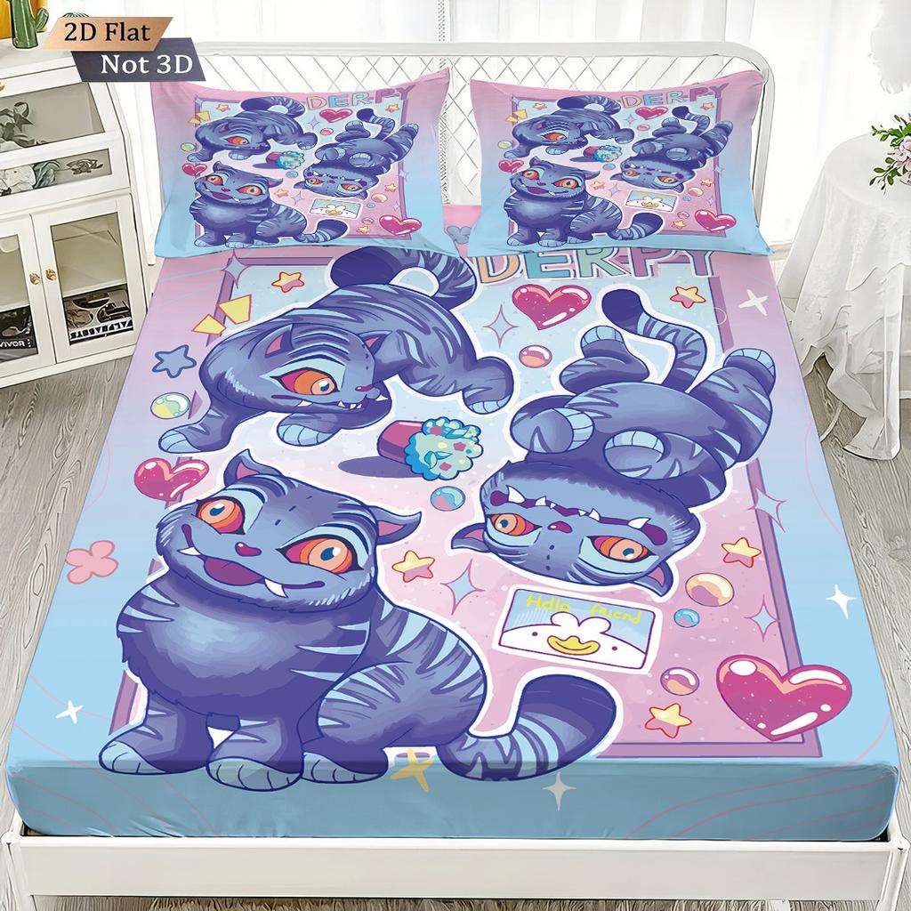 1pc K-Pop Demon Hunters Fitted Sheet Polyester Durablle Machine Washable Bedding Set for Home Bedroom Decoration Birthday Gift