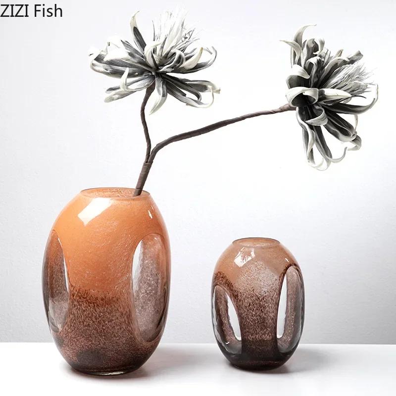 Transparent Dual Color Glass Vase Hydroponics Flower Pot Desk Decoration Flower Arrangement Floral Vases Room Aesthetic Decor