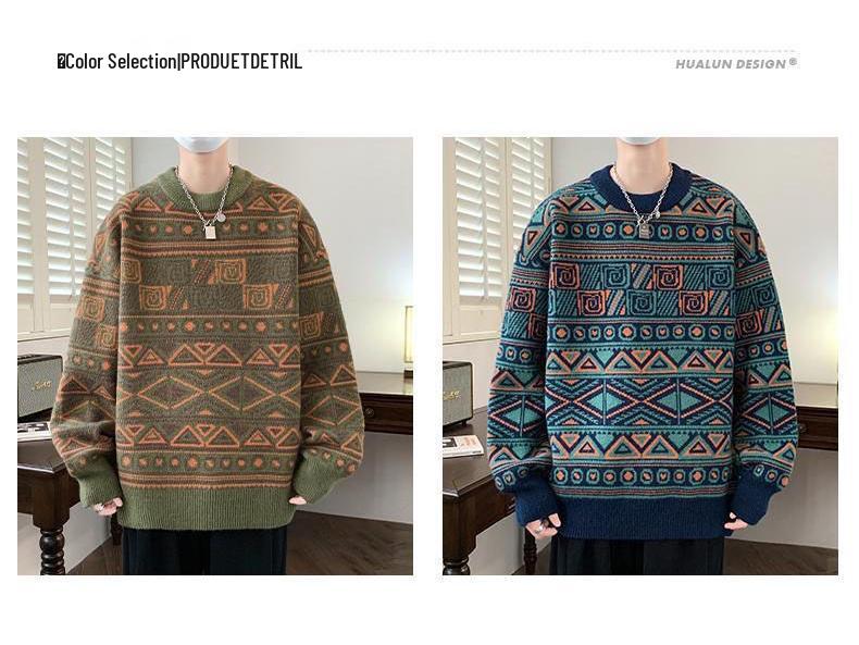 Boys' Casual Men's Warm Knitted Sweater - Thickened, Round Neck, Loose-Fit, Trendy Winter Wear