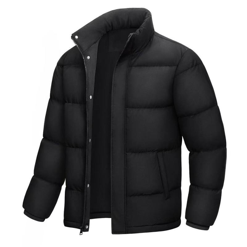 Mens Solid Thick Cotton Puffer Coat Winter Warm Casual Stand Collar Jacket