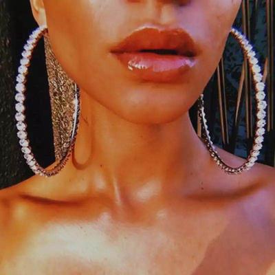 Seksi Rhinestone Büyük Yuvarlak Küpe kadın moda için uygun parlak kristal küpe kız parti küpe takı aksesuarları