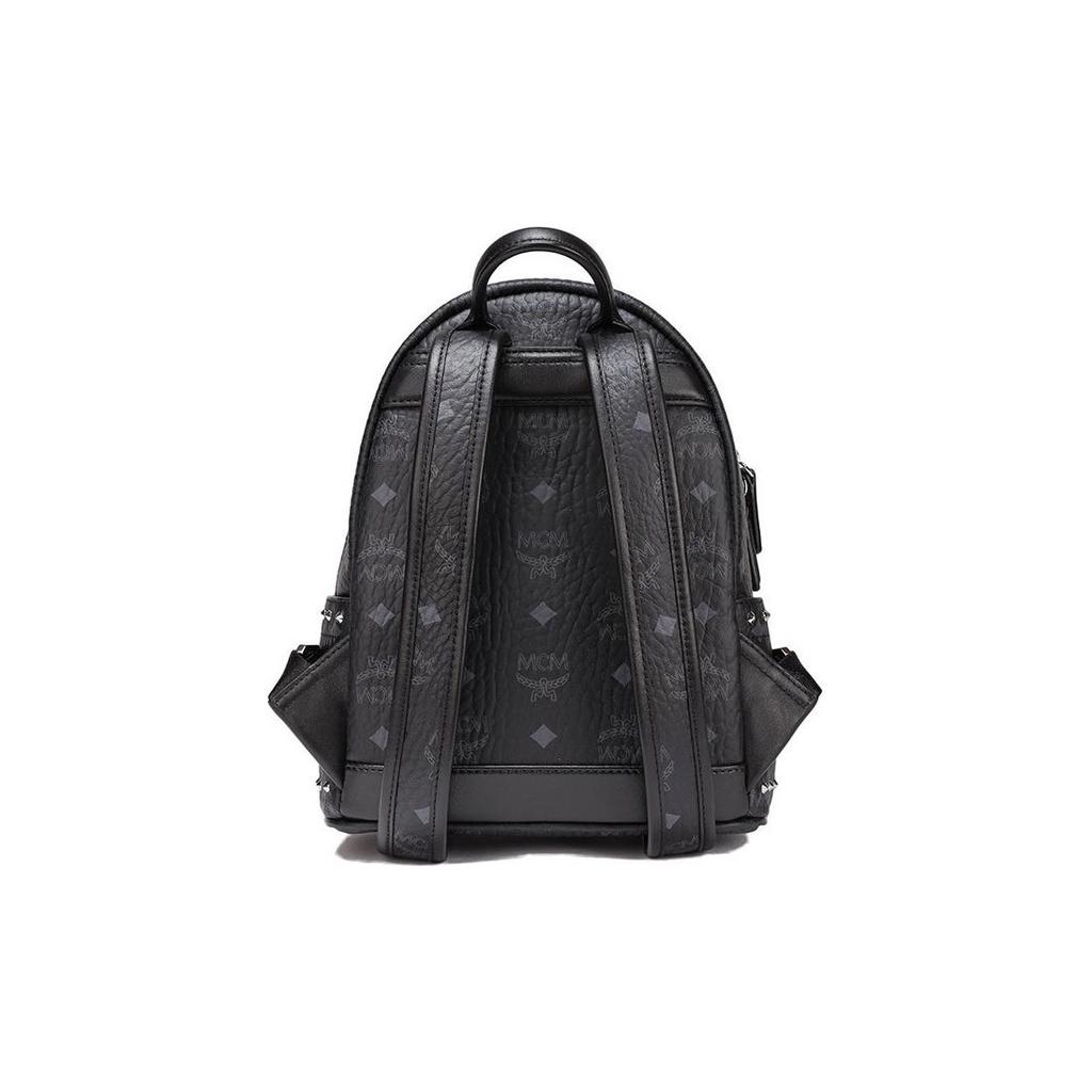 MCM Stark Monogram Studded Leather Backpack Unisex Backpack Black MMKAAVE03BK001
