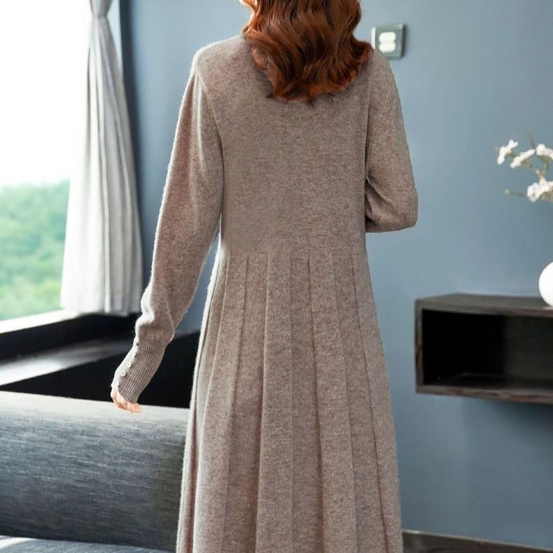 Vestido de Punto Midi Vestido Suéter de Color Sólido para Mujer Vestido Suéter de Punto hasta la Rodilla para Otoño e Invierno para Mujer Jersey