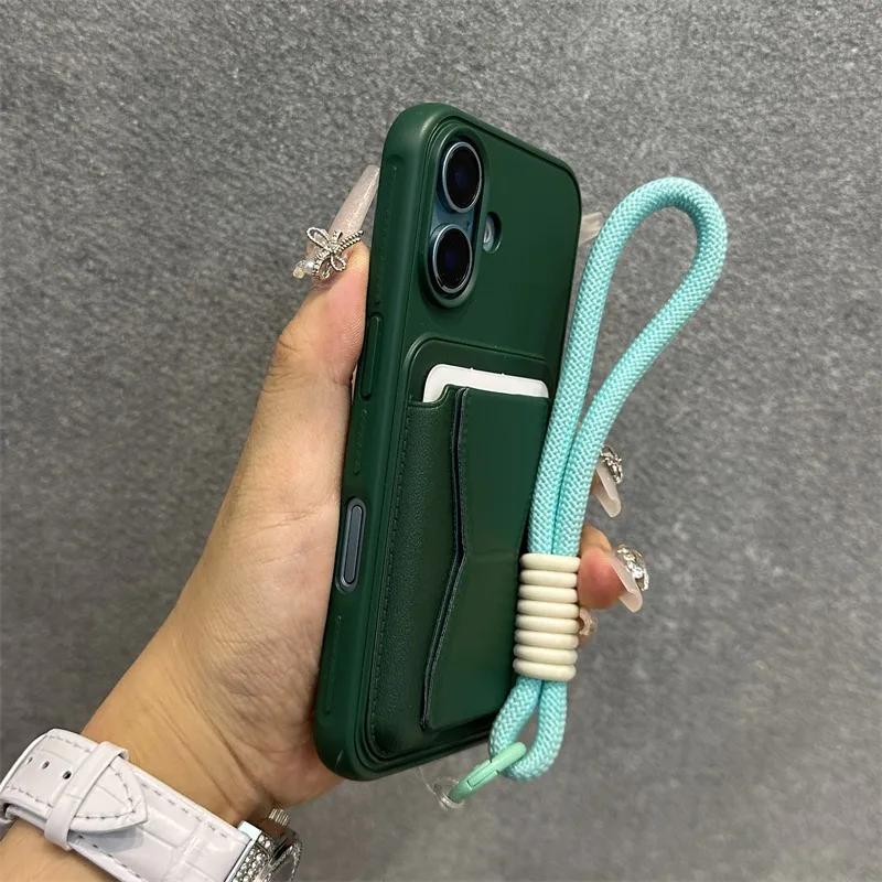 

Модный кошелек с отделениями для кредитных карт, задняя сторона с ремешком, чехол-кошелек для iPhone 17 Air 13 Pro Max 12 11 Xr 14 15 16 Pro Max, чехол из ПУ кожи For iPhone X зелёный