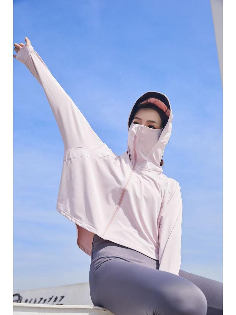 Women's UPF50+ Black Glue Hooded Ice Silk UV Protection Sunscreen Clothing
